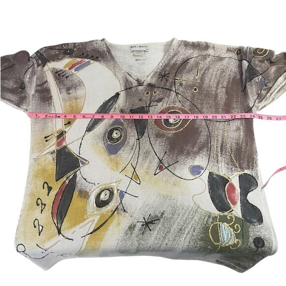 Vintage Kolorway Cotton Hand Painted Sweater Neutral Women's Size 2 Art To Wear - Picture 10 of 13